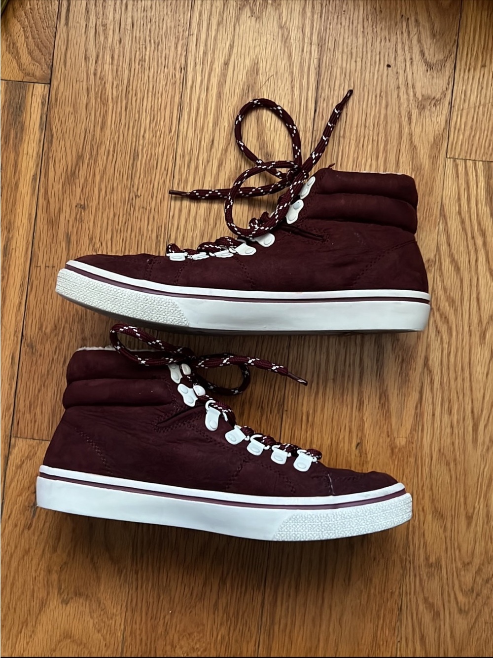 Burgundy High-Top Sneakers with White Soles
